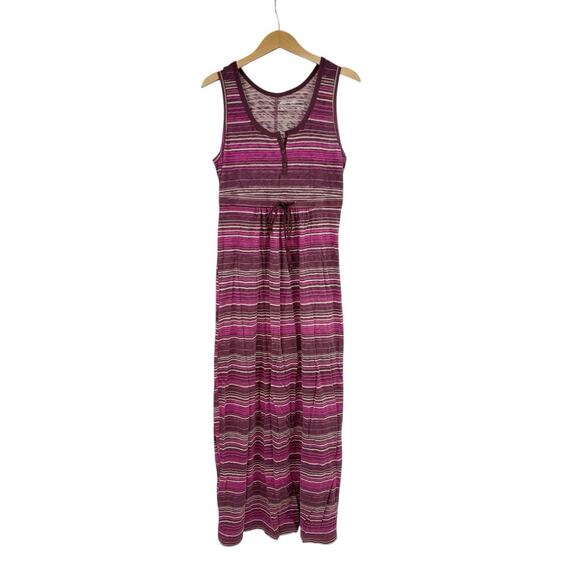 Eddie Bauer 100% Cotton Burgundy Stripe Maxi Dress Womens Medium Tall - Picture 1 of 6